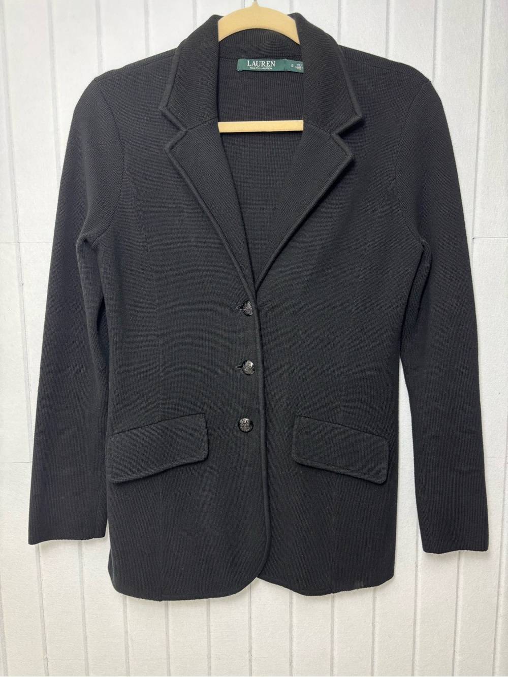 Lauren Ralph Lauren Black Cotton Sweater-Knit Blazer size S - Picture 7 of 15